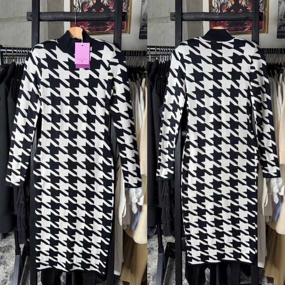 Sergio Hudson x Target Black Houndstooth Strong Shoulder Sweater Midi Dress - Picture 1 of 15